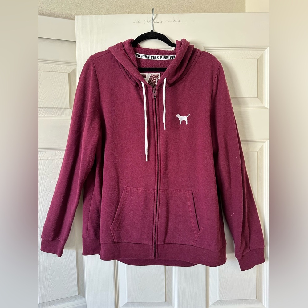 Vintage Pink Zip-Up Hoodie with Dog Logo